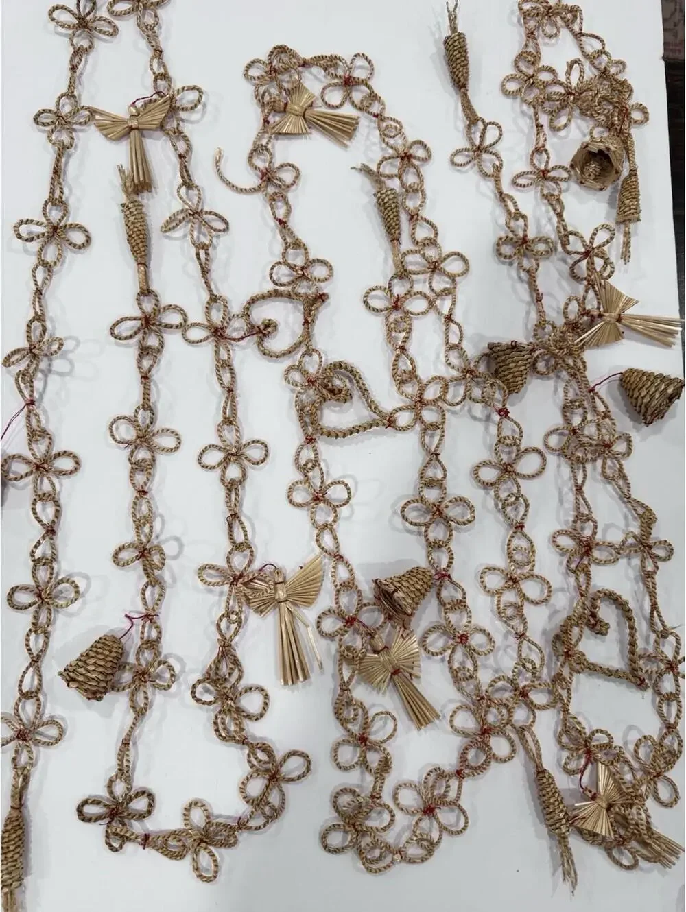 Wheat Garland, Vintage, Angels, Hearts, Bells, X3, 90 inches Ea. Christmas.